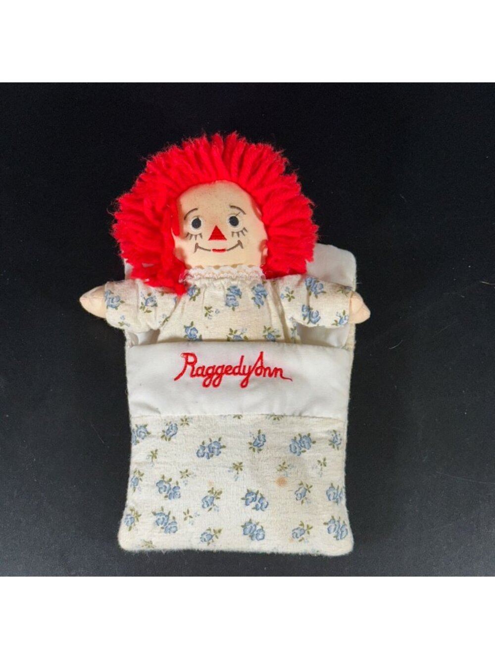 Vintage 1980s Applause RAGGEDY ANN in Sleeping Bag Removable Plush Baby Doll